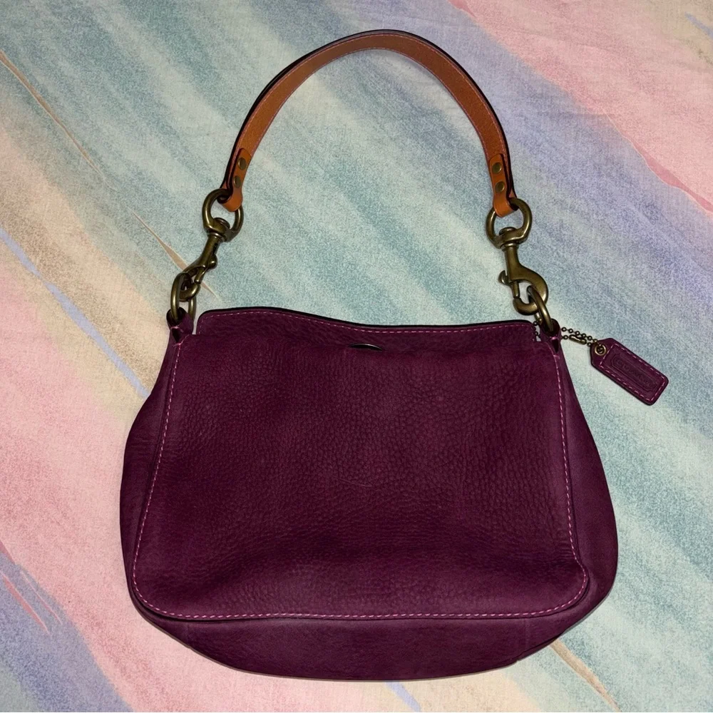 Vintage Coach Satchel Suede Purple Plum Handbag Hobo - Picture 4 of 11